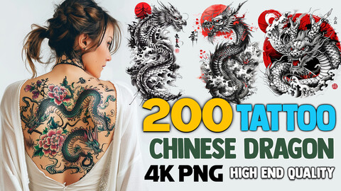 200 Chinese Dragon Tattoo (PNG Files)-4K- High Quality