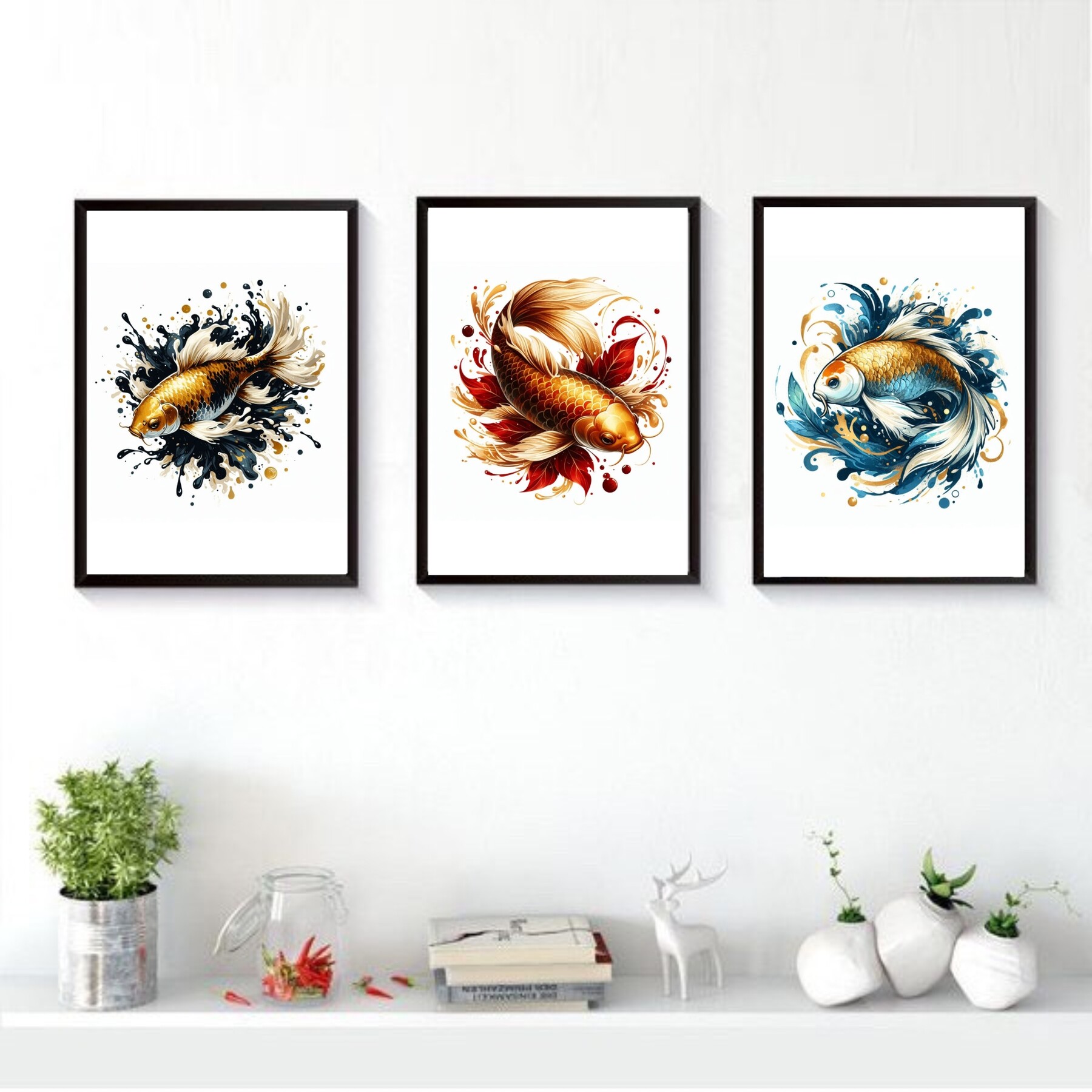 ArtStation - Koi Fish Abstract Art, Printable Watercolor 3 Set of Koi ...