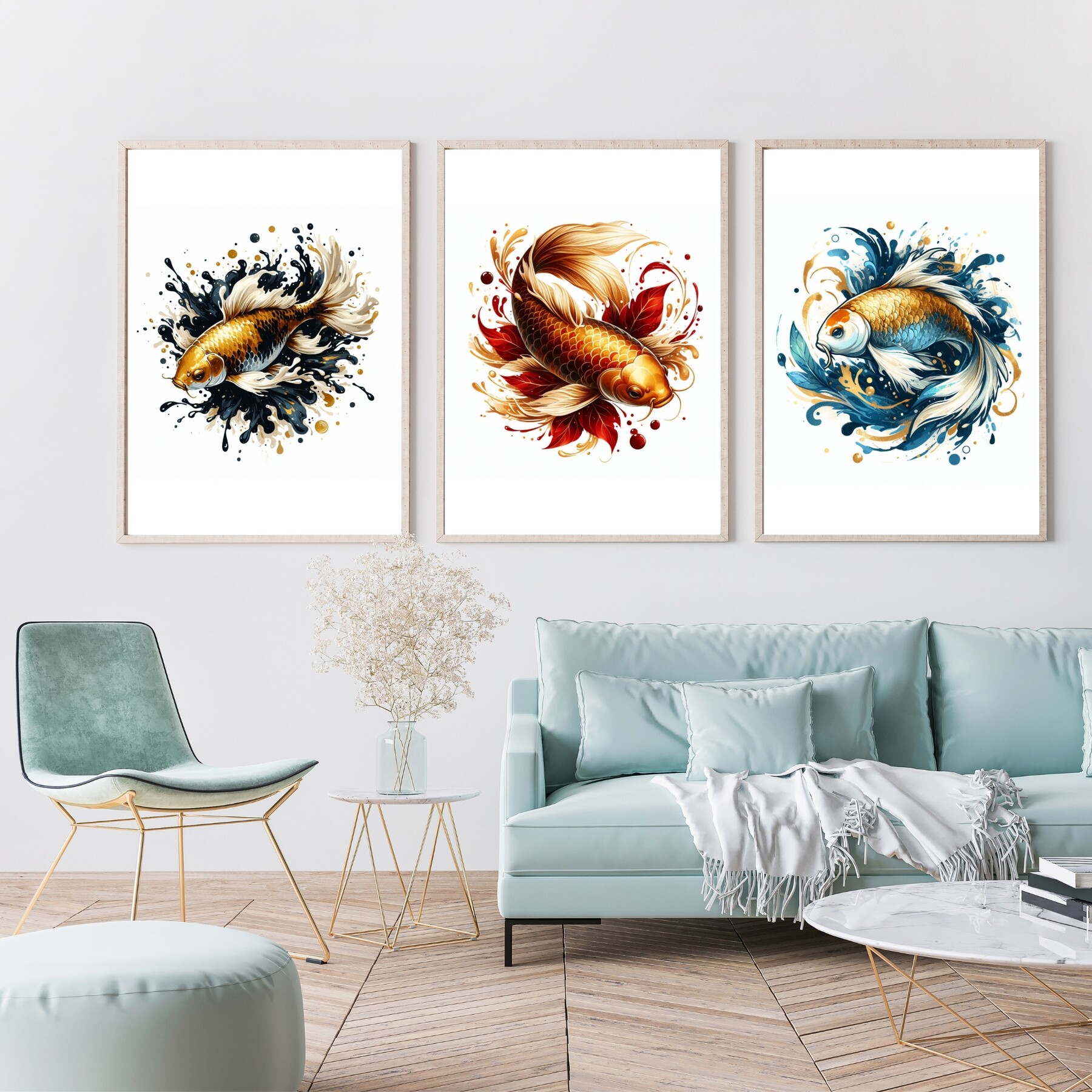 ArtStation - Koi Fish Abstract Art, Printable Watercolor 3 Set of Koi ...