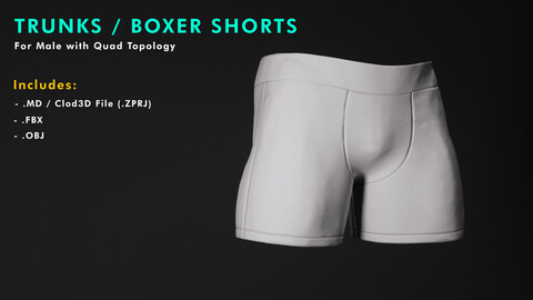 Boxershorts Underwear Trunks - Hi-Poly (ZPRJ, Clo3D, MD, OBJ, FBX)