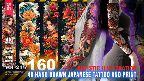 160 4K HAND DRAWN JAPANESE TATTOO AND PRINT - ARTISTIC ILLUSTRATION - HIGH END QUALITY RES - (TRANSPARENT & ALPHA) - VOL215