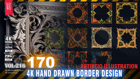 170 4K HAND DRAWN BORDER DESIGN - ARTISTIC ILLUSTRATION - HIGH END QUALITY RES - (TRANSPARENT & ALPHA) - VOL216