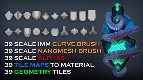 39 Complete Scales and Armor Pack for Sculpting, Lowpoly, Texturing, Modeling and Sculpting [NEW] - Zbrush - Blender - Substance