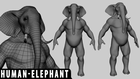 Human-Elephant Basemesh - Topology + UV Map