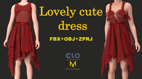 Lovely cute dress CLO3D, MD PROJECTS+OBJ+FBX