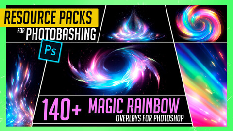 PHOTOBASH 140+ Magic Rainbow spell Overlay Effects Resource Pack Photos for Photobashing in Photoshop