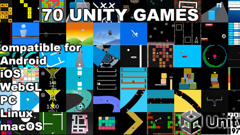 70 Unity Games Bundle - Various game genres - puzzle, casual, retro, survival, platformer. Compatible for android, iOS, PC, WebGL, html, linux, macOS