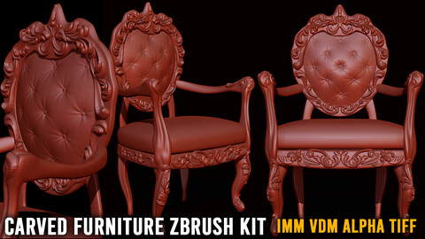 FREE ZBRUSH CARVED FURNITURE KIT+3D FORMATS(MAX FBX OBJ BLEND ZBP:IMM, VDM)+ Video tutorial