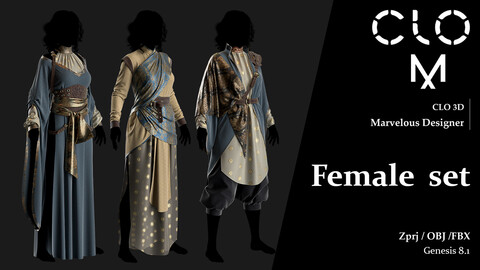 Female set / Marvelous Designer/Clo3D project file + OBJ, FBX