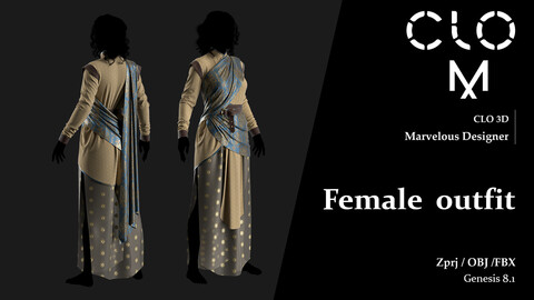 Female outfit / Marvelous Designer/Clo3D project file + OBJ, FBX