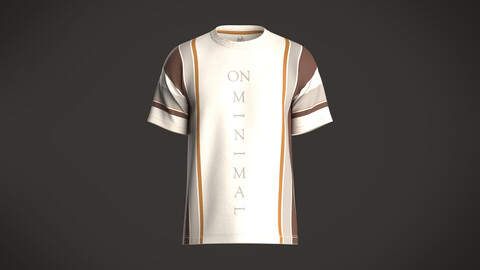 Mens T-shirt with multiple color stripes with ON MINIMAL lettering graphics