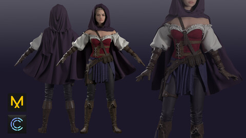 Medieval Femail Outfit (MD/ Clo3d zprj project + fbx + obj)