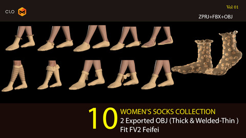 10 WOMEN'S SOCKS PACK  . (VOL 01) ZPRJ+OBJ+FBX