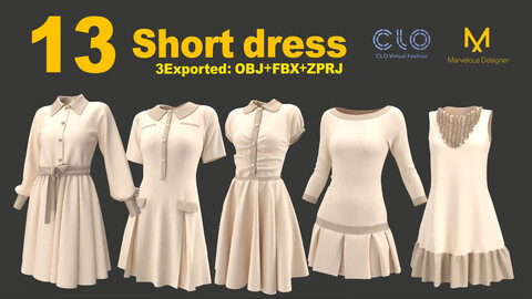 13 Short dress /marvelous designer / clo3d / OBJ / FBX