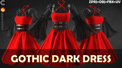 GOTHIC  DRESS(CLO3D PROJECT+FBX+OBJ)