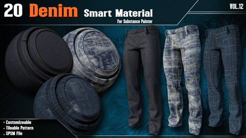 20 Denim Fabric Smart Material - VOL12 (spsm File + 2 FREE Sample)