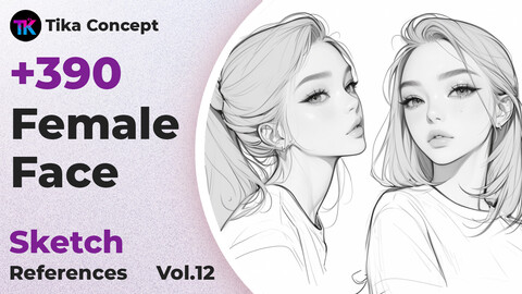 +390 Female Face Sketch Reference(4k) | Vol_12