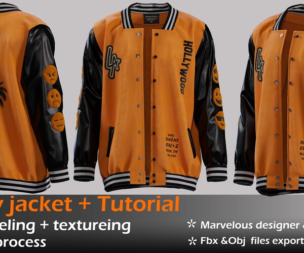 ArtStation - Varsity Jacket (MD project+Tutorial+OBJ+FBX) | Game Assets