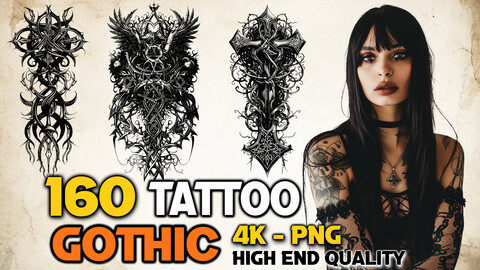 160 Gothic Tattoo (PNG Files)-4K- High Quality