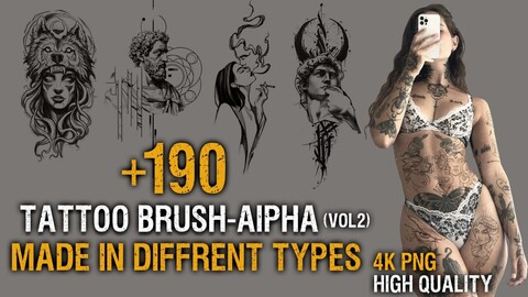 +190 TATTOO BRUSH AND ALPHA. MADE IN DIFFERENT TYPES