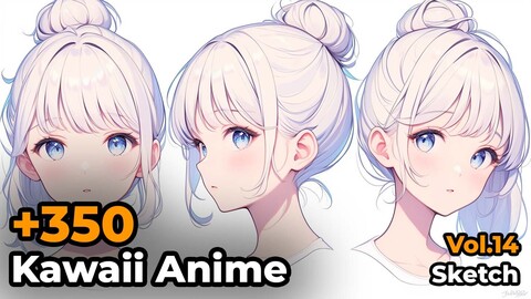 +350 Kawaii Anime Face Sketch Reference(4k) | Vol_14