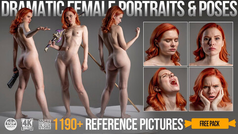 1190+ Dramatic Female Poses and Portraits - FREE PACK