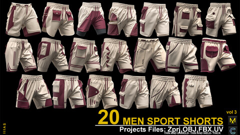 MEN SPORT SHORTS VOL VOL 3 (CLO3D AND MARVELOUS DESIGNER) ZPRJ, OBJ, FBX, UV