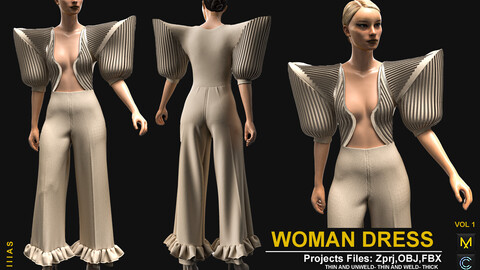 WOMAN DRESS VOL 1 (CLO3D AND MARVELOUS DESIGNER) ZPRJ, OBJ, FBX, UV