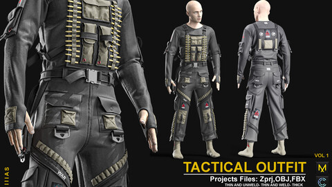 TACTICAL OUTFIT VOL1 (CLO3D AND MARVELOUS DESIGNER) ZPRJ, OBJ, FBX, UV)