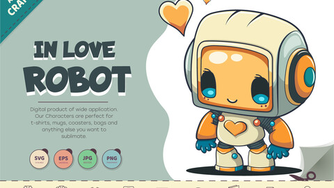 Cartoon robot in love. T-Shirt, PNG, SVG.