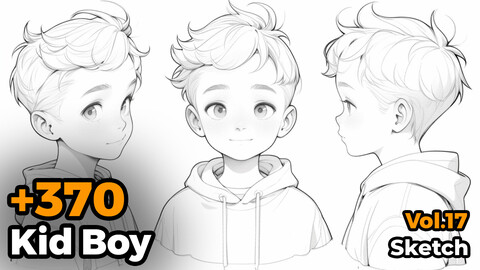 +370 Kid Boy Face Sketch Reference(4k) | Vol_17