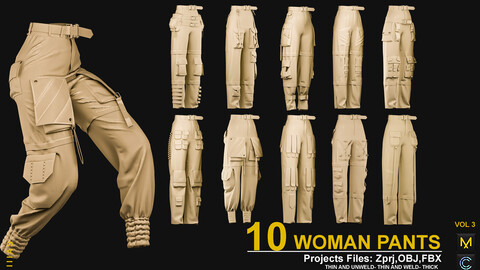 WOMAN PANTS VOL 3 (CLO3D AND MARVELOUS DESIGNER) ZPRJ, OBJ, FBX, UV