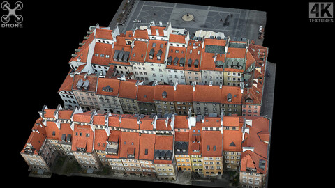 city sector old town marketplace drone air scan