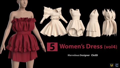 5 Women's Dress (vol4) + Zprj +Obj + Fbx