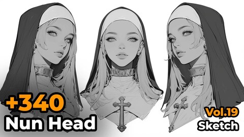 +340 Nun Face Sketch Reference(4k) | Vol_19