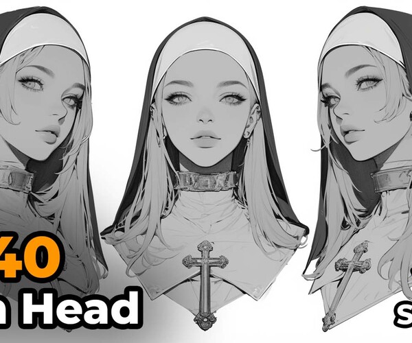 Artstation - +340 Nun Face Sketch Reference(4k) 