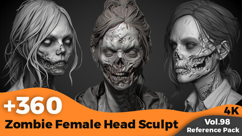 +360 Zombie Female Head Sculpt Reference(4k)