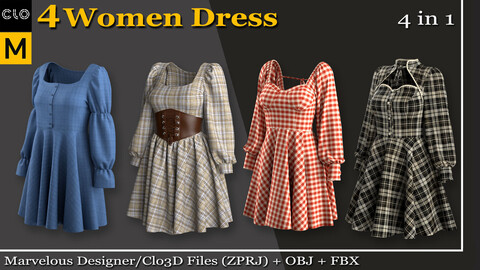 4 Women Dress - Marvelous Designer/Clo3d (ZPRJ) + OBJ + FBX