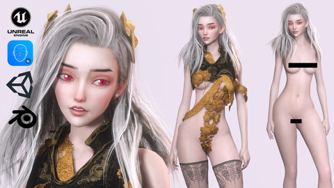 Nude Female Character Valeara - Game Ready Character