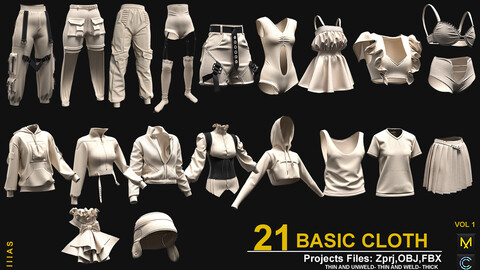 BASIC WOMEN`S CLOTHES  VOL 1 (CLO3D AND MAEVELOUS DESIGNER) ZPRJ, OBJ, FBX,UV