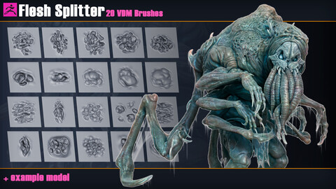 Flesh Splitter | Highpoly Sculpt + 20 VDM Brushes for Zbrush