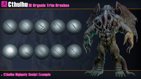 Cthulhu | 10 Organic Trim Brushes for Zbrush