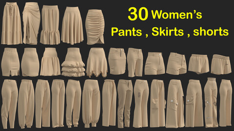 30 Women's Pants , Skirts and shorts . 80% off | Marvelous / CLO Project file - OBJ - FBX