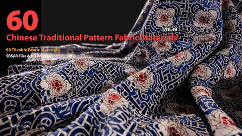 60 Tileable Chinese Traditional Pattern Fabric Materials-VOL39 SBSAR