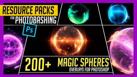 PHOTOBASH 200+ Magic Sphere Overlay Effects Resource Pack Photos for Photobashing in Photoshop