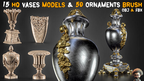 15 HQ Vases Models & 50 Ornaments Brushes - Vol 25