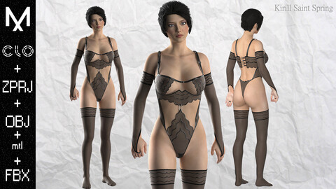 Underwear Female Marvelous designer/Clo3d OBJ mtl FBX ZPRJ + A-POSE