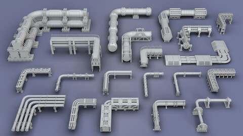 Industrial Modular Low Poly Tubes - 20 pieces