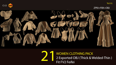 21 WOMEN CLOTHING PACK . (VOL 01) ZPRJ+OBJ+FBX