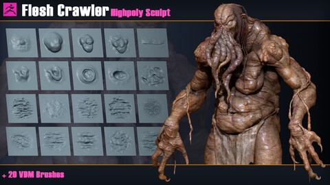 Flesh Crawler | Highpoly Sculpt + 20 VDM Brushes for Zbrush